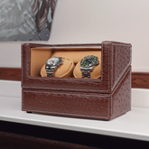 Entradas de doble reloj en textura de cuero de avestruz con ventana transparente